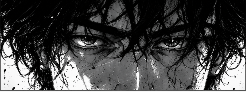 Close-up monochrome manga eyes
